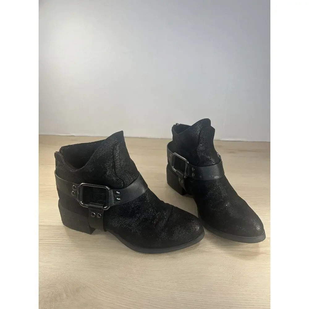 Not Rated Western Harness Women Ankle Boots Size 7 Black‎ Low Heel Cowboy Boho
